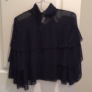 Navy ruffled tiers blouse